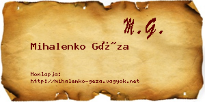 Mihalenko Géza névjegykártya